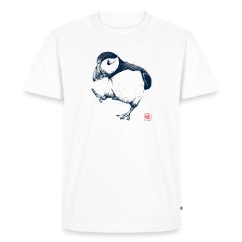 Puffin with Kanji Stamp - Men's Premium Organic T-Shirt - white - Front - Nico (187cm)