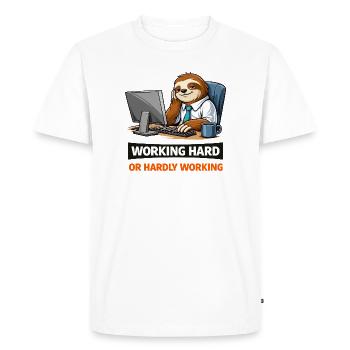 Paresseux au bureau : Mème du travail dur - T-shirt Premium bio Homme - blanc - Devant - Nico (187cm)