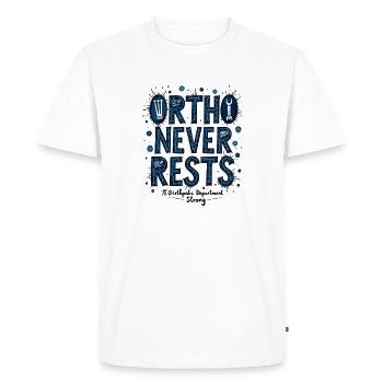 Ortho Never Restless: Blue Bacteria Typography - Men's Premium Organic T-Shirt - white - Front - Nico (187cm)