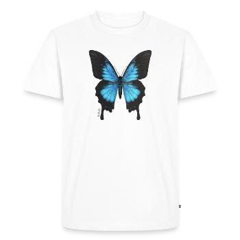 Blue Butterfly Neon Wings - Men's Premium Organic T-Shirt - white - Front - Nico (187cm)