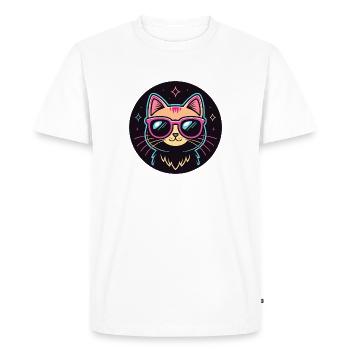Chat Cartoon Néon Lunettes Rose - T-shirt Premium bio Homme - blanc - Devant - Nico (187cm)