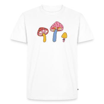 Retro Mushroom Trio – Vintage 70s Design - Men's Premium Organic T-Shirt - white - Front - Nico (187cm)