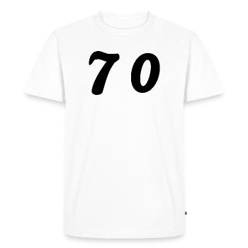 70. 70 YEARS. 70th ANNIVERSARY. 70 YEARS ANNIVERSARY. - Men's Premium Organic T-Shirt - white - Front - Nico (187cm)