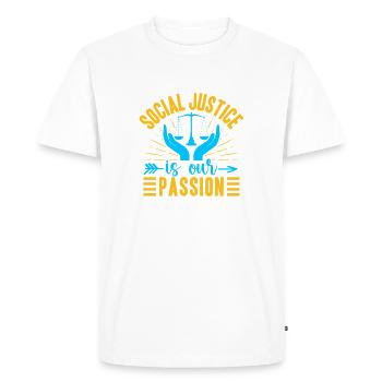 Citation d’un travailleur social : La justice est notre passion Social - T-shirt Premium bio Homme - blanc - Devant - Nico (187cm)