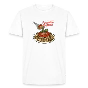 Les spaghettis arrivent - T-shirt Premium bio Homme - blanc - Devant - Nico (187cm)