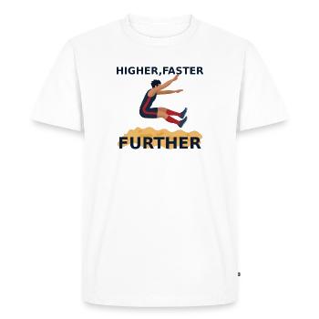Plus haut, plus vite, plus loin – saut en longueur - T-shirt Premium bio Homme - blanc - Devant - Nico (187cm)