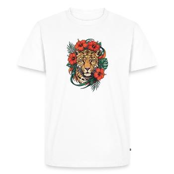 Leopard head in tropical flair - Men's Premium Organic T-Shirt - white - Front - Nico (187cm)
