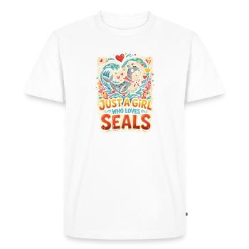 Girl Loves Seals – Vintage Cartoon - Men's Premium Organic T-Shirt - white - Front - Nico (187cm)
