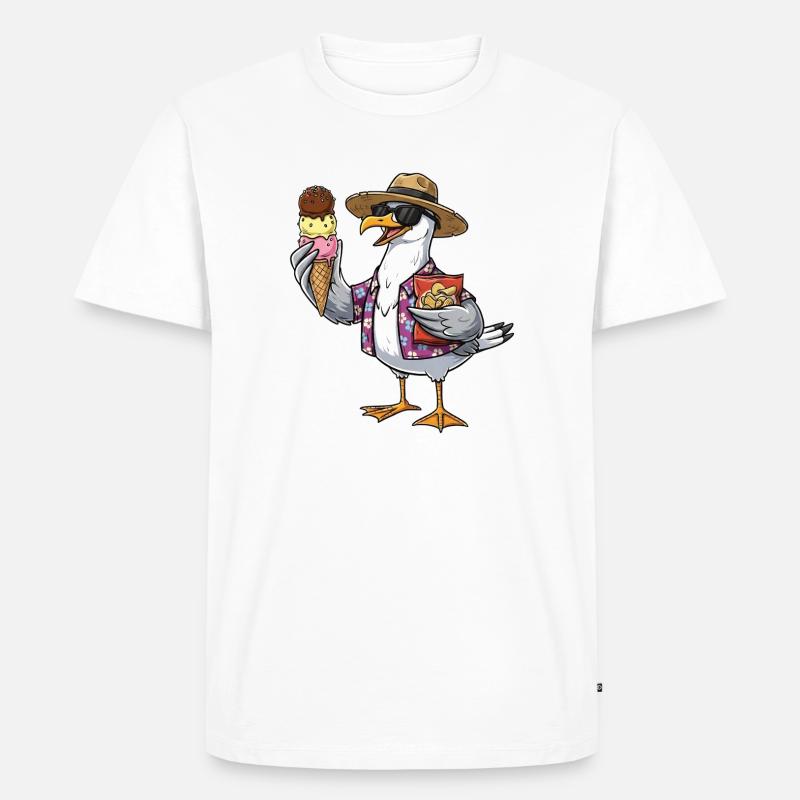 Lustige Strandmöwe Mit Eistüte - Männer Premium Bio T-Shirt - Weiß