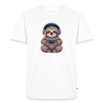 Sloth Gamer With Controller And Colorful - Men's Premium Organic T-Shirt - white - Front - Nico (187cm)