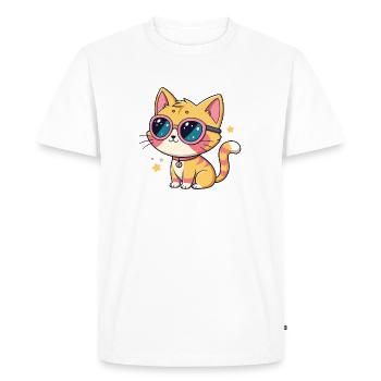Chat kawaii lunettes rose pastel - T-shirt Premium bio Homme - blanc - Devant - Nico (187cm)