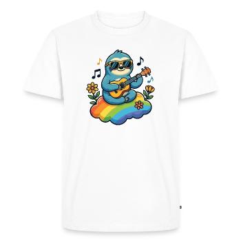 Sloth with guitar on rainbow cloud hippie - Men's Premium Organic T-Shirt - white - Front - Nico (187cm)