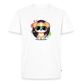 Neon puppy with glasses - Men's Premium Organic T-Shirt - white - Front - Nico (187cm)