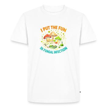 Pur plaisir aux champignons | Humour mycologique - T-shirt Premium bio Homme - blanc - Devant - Nico (187cm)