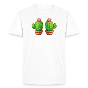 Jumeaux Cactus Pixel dans le pot - T-shirt Premium bio Homme - blanc - Devant - Nico (187cm)