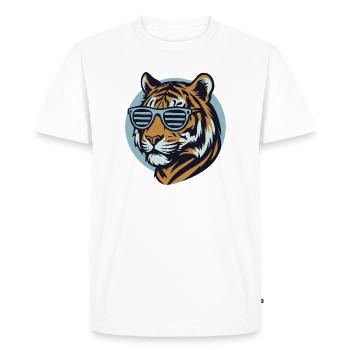 Tigre avec lunettes de soleil – Style pop rétro - T-shirt Premium bio Homme - blanc - Devant - Nico (187cm)