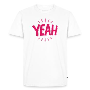 yes pink lettering with rays - Men's Premium Organic T-Shirt - white - Front - Nico (187cm)