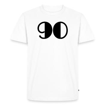 90. 90 ANS. 90e ANNIVERSAIRE. ANNIVERSAIRE 90 ANS. - T-shirt Premium bio Homme - blanc - Devant - Nico (187cm)