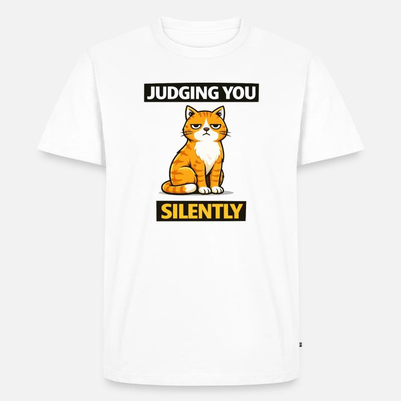 Sarkastische Katze "Urteilt dich schweigend" - Männer Premium Bio T-Shirt - Weiß