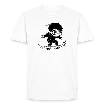 Kids Skateboard Hoodie Black White - Men's Premium Organic T-Shirt - white - Front - Nico (187cm)