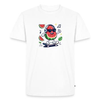 Rhythmic Watermelon in Skateboarding - Men's Premium Organic T-Shirt - white - Front - Nico (187cm)