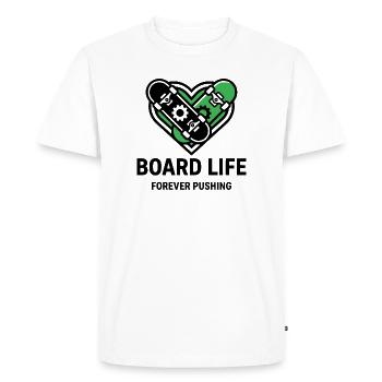 Vie de board, t-shirt de skateur stylé, sweat à capuche, sac - T-shirt Premium bio Homme - blanc - Devant - Nico (187cm)