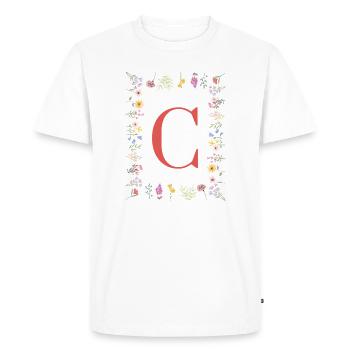 Initiales florales « C », monogramme de lettres - T-shirt Premium bio Homme - blanc - Devant - Nico (187cm)