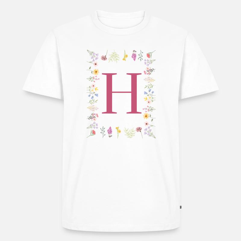 Florale Initialen "H", Buchstaben Monogramm - Männer Premium Bio T-Shirt - Weiß