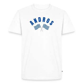 Andros Crossed Greek Flags  - Men's Premium Organic T-Shirt - white - Front - Nico (187cm)