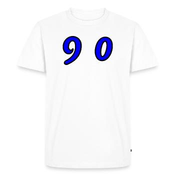 90. 90 ANS. 90e ANNIVERSAIRE. ANNIVERSAIRE 90 ANS. - T-shirt Premium bio Homme - blanc - Devant - Nico (187cm)
