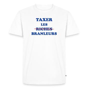 Taxer les riches branleurs - T-shirt Premium bio Homme - blanc - Devant - Nico (187cm)