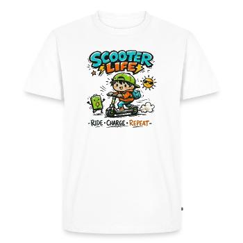 Scooter Life: Ride Charge Repeat - Men's Premium Organic T-Shirt - white - Front - Nico (187cm)