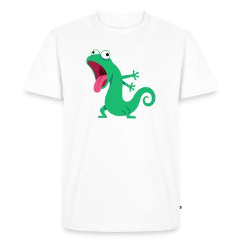 Funny Green Lizard Cartoon with Tongue - Men's Premium Organic T-Shirt - white - Front - Nico (187cm)