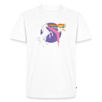 Battle Rainbow: Unicorn vs Dancer - Men's Premium Organic T-Shirt - white - Front - Nico (187cm)