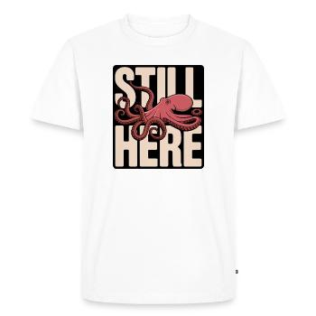 Pieuvre dans le lettrage « Still Here » - T-shirt Premium bio Homme - blanc - Devant - Nico (187cm)