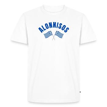 Alonnisos a croisé les drapeaux grecs - T-shirt Premium bio Homme - blanc - Devant - Nico (187cm)