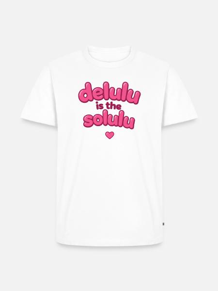 Delulu Pink Bubble Text - Männer Premium Bio T-Shirt - Weiß
