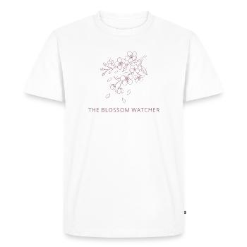 The Blossom Watcher - Spring Snow UK Season Art - Men's Premium Organic T-Shirt - white - Front - Nico (187cm)