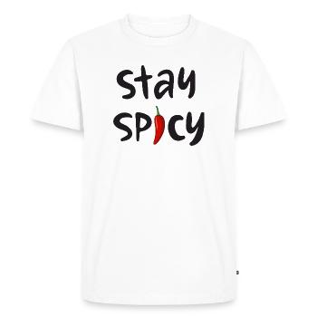 Reste épicé Drôle Piment Citation Audacieuse Design - T-shirt Premium bio Homme - blanc - Devant - Nico (187cm)