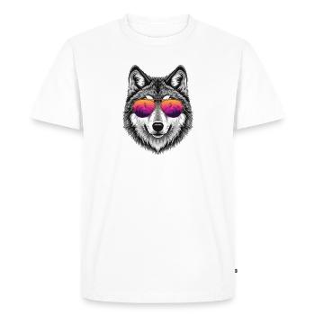 Cool Wolf with Sunglasses Graphic Tee - Men's Premium Organic T-Shirt - white - Front - Nico (187cm)
