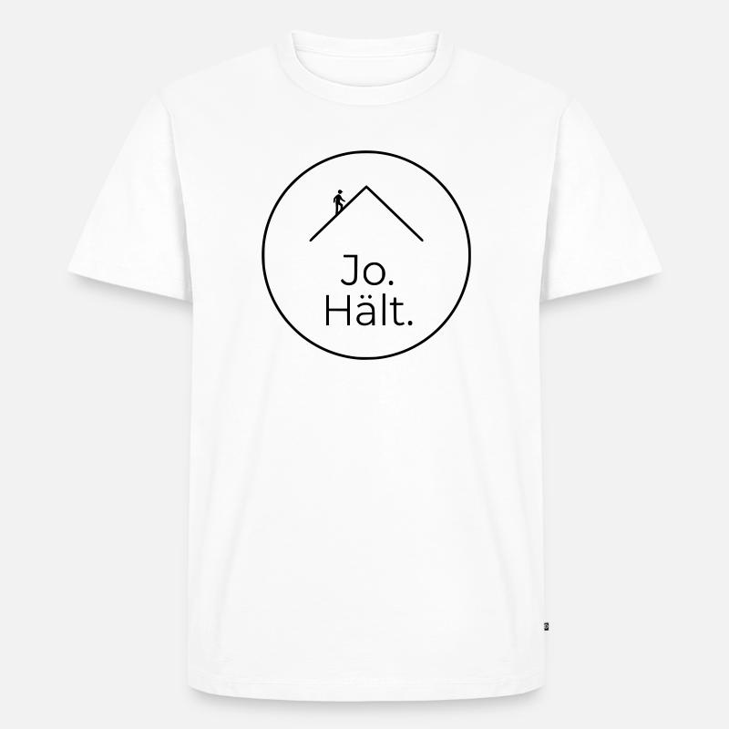 Dachdecker Jo Hält Spruch Badge - Männer Premium Bio T-Shirt - Weiß