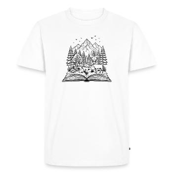 Livre ouvert avec design de forêt, cerf et lapin - T-shirt Premium bio Homme - blanc - Devant - Nico (187cm)