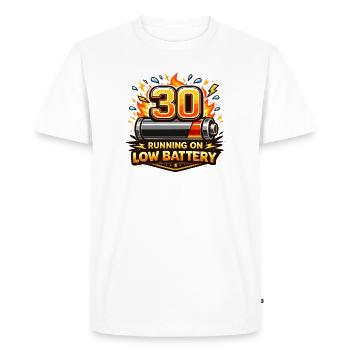 30: Runs on Low Battery - Men's Premium Organic T-Shirt - white - Front - Nico (187cm)