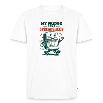 Refrigerator with table | Meal Prep Humor - Men's Premium Organic T-Shirt - white - Front - Nico (187cm)