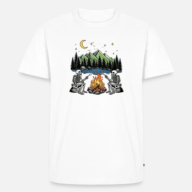 Skeleton Campfire Night Marshmallow Camping Camp - Männer Premium Bio T-Shirt - Weiß