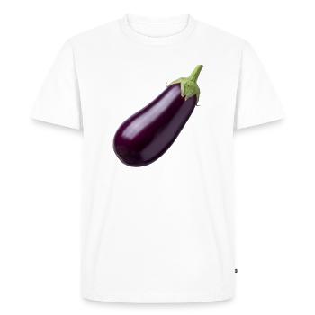 Idée cadeau vegan aubergine, aubergine et légumes - T-shirt Premium bio Homme - blanc - Devant - Nico (187cm)