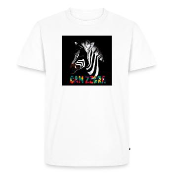 Silhouette de zèbre avec texte coloré CANZEBRA - T-shirt Premium bio Homme - blanc - Devant - Nico (187cm)