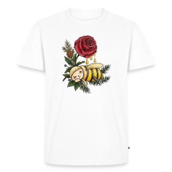 Honey Bee Dreaming Among Roses - Men's Premium Organic T-Shirt - white - Front - Nico (187cm)