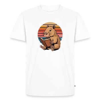 Lire Capybara Retro Sunset pour - T-shirt Premium bio Homme - blanc - Devant - Nico (187cm)