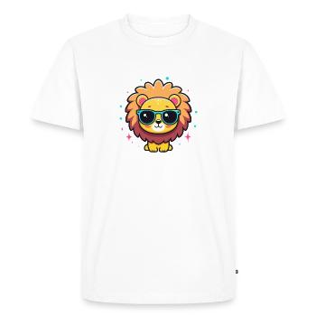Lion Kawaii chic avec lunettes bleues - T-shirt Premium bio Homme - blanc - Devant - Nico (187cm)